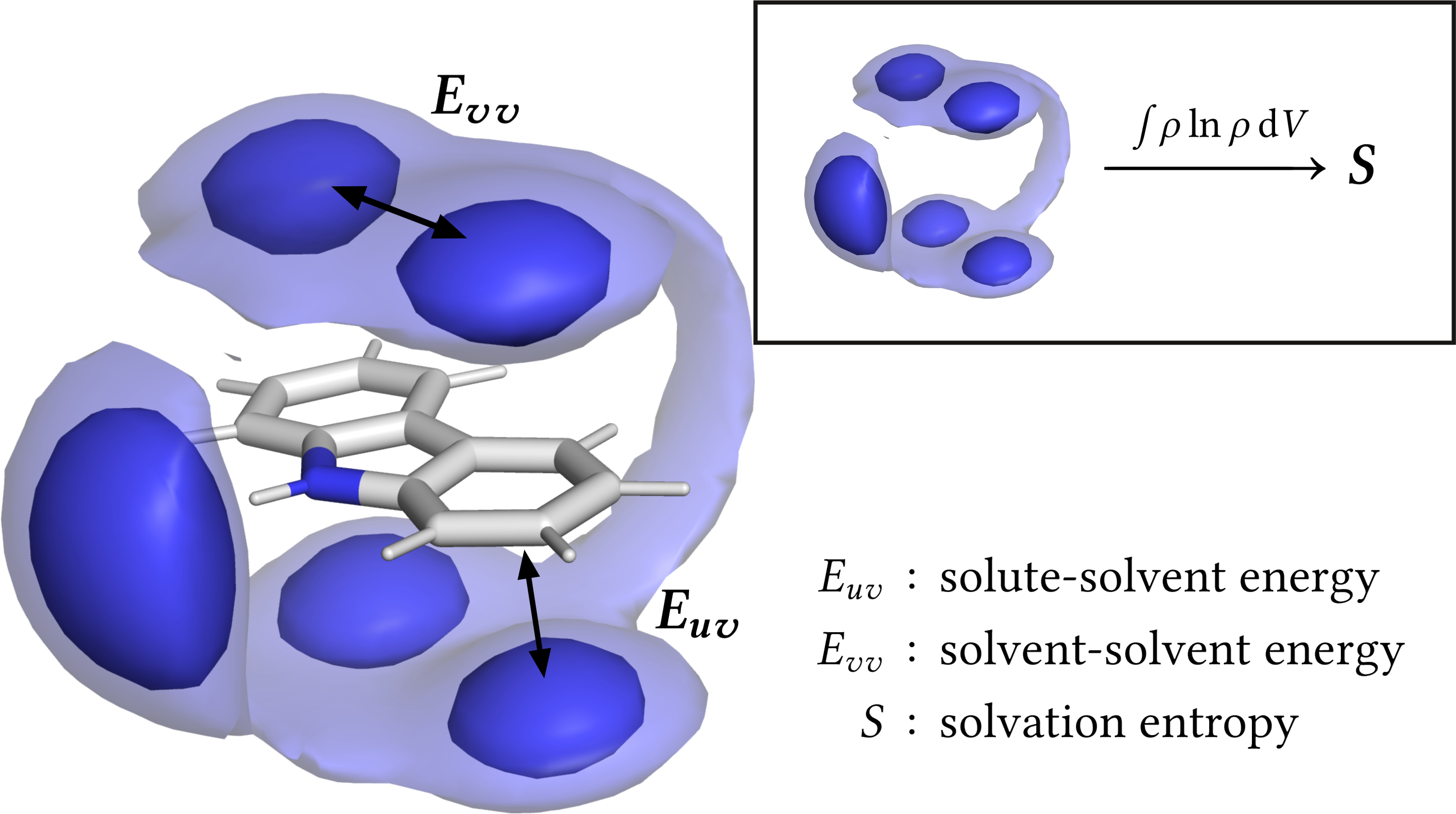 A schematic showing water density around a ligand