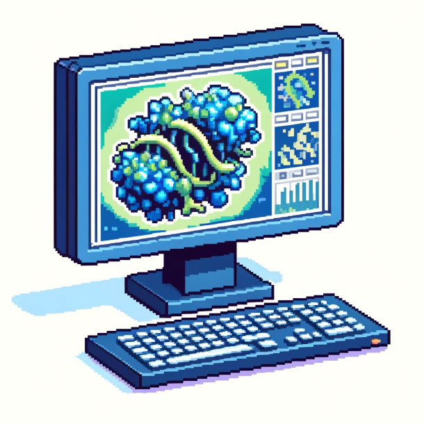 visualization in 1990's style of DNA on a computer screen
