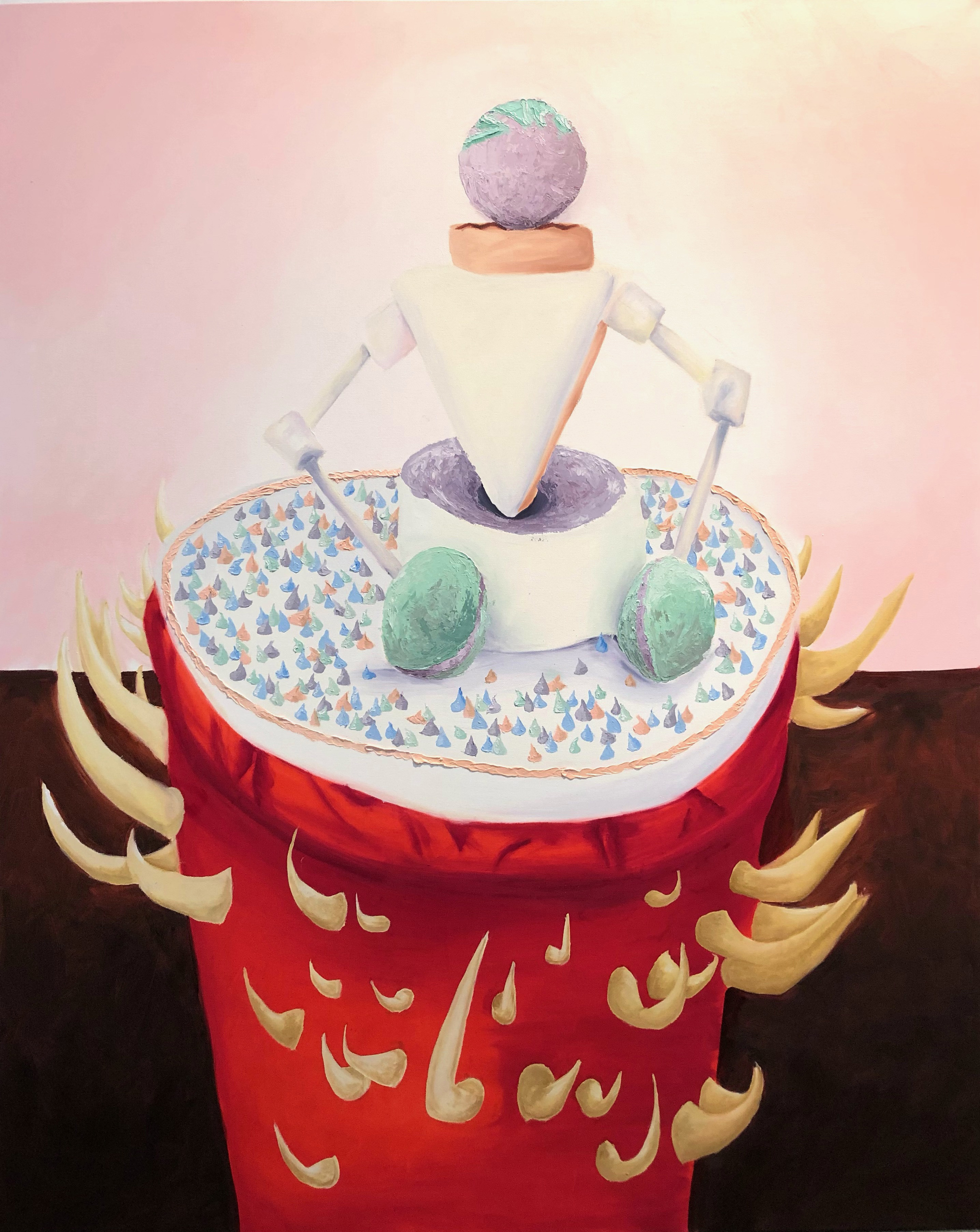 An abstract figure, made out of baked goods